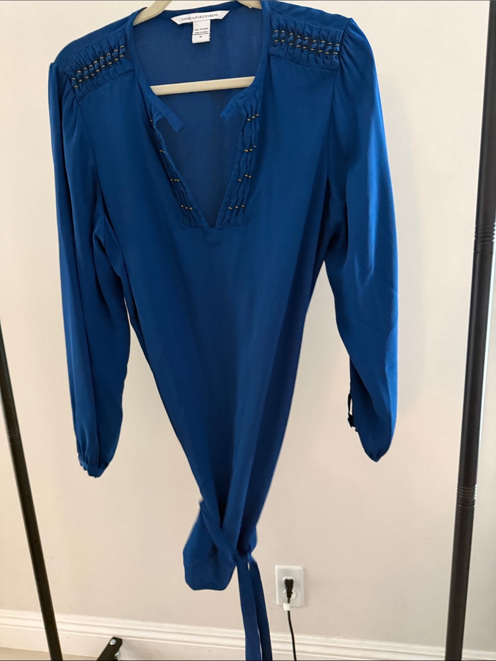 Diane Von Furstenberg Royal Blue Long-Sleeve Tie-Neck Blouse